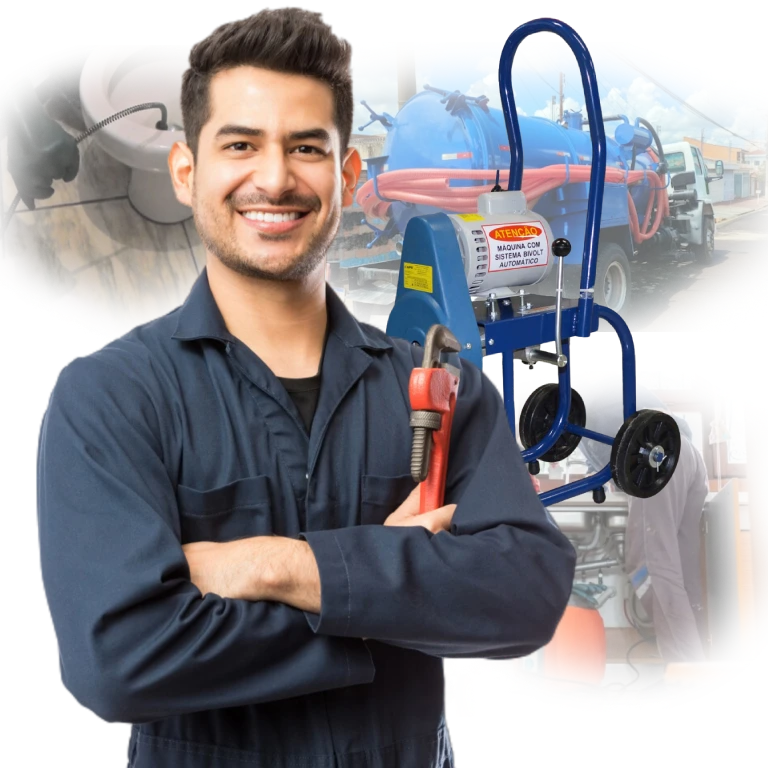 Técnico da Brasil Sul realizando desentupimento em Porto Alegre com equipamento profissional